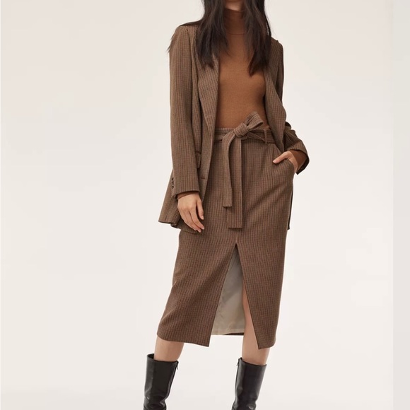 Aritzia Jallade Tie-Front Skirt - Black and White Houndstooth, Size 0 - Picture 2 of 7